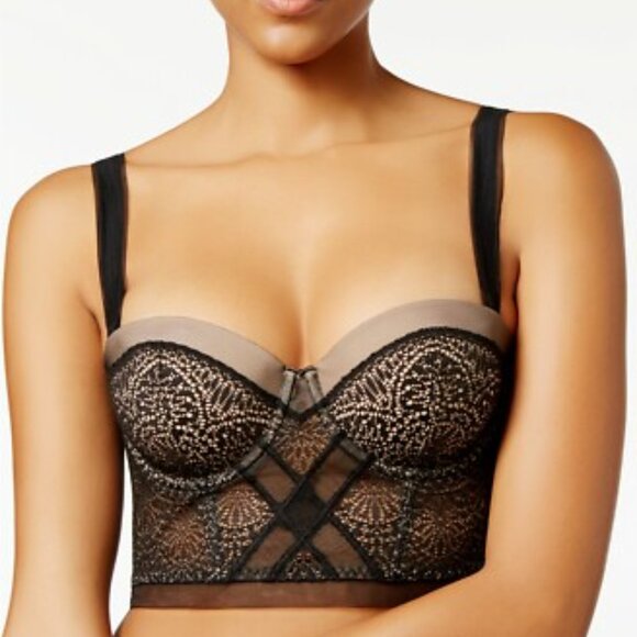 Calvin Klein Black Cream Lace Longline Strapless Convertible Underwire Bra 34C - Picture 1 of 16